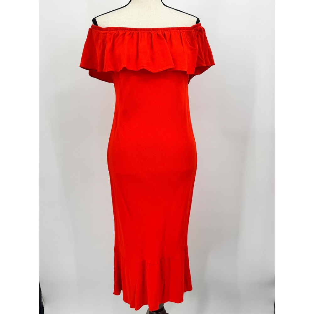 Veronica Beard Ruffle Dress Women 8 Red Off The Shoulder Mermaid Midi